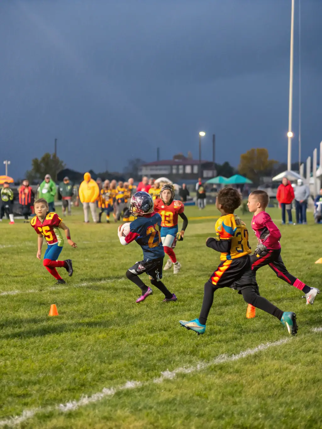 A photo of campers participating in a scrimmage game, showcasing their skills and competitive spirit.